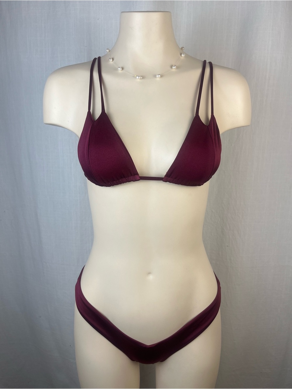 Sommer Swim Double-Strap Triangle Bikini Top & V-Front Bottom in Wine